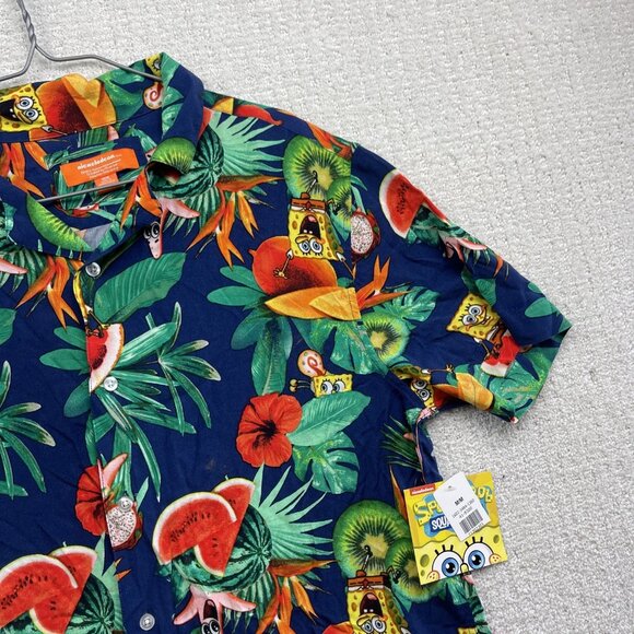 Spongebob SquarePants Hawaiian Fruits Funky Floral AOP Shirt MenSz M Button Up - Picture 2 of 9